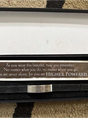 Engraved “Higher Powered” Bracelet in Silver and Black
